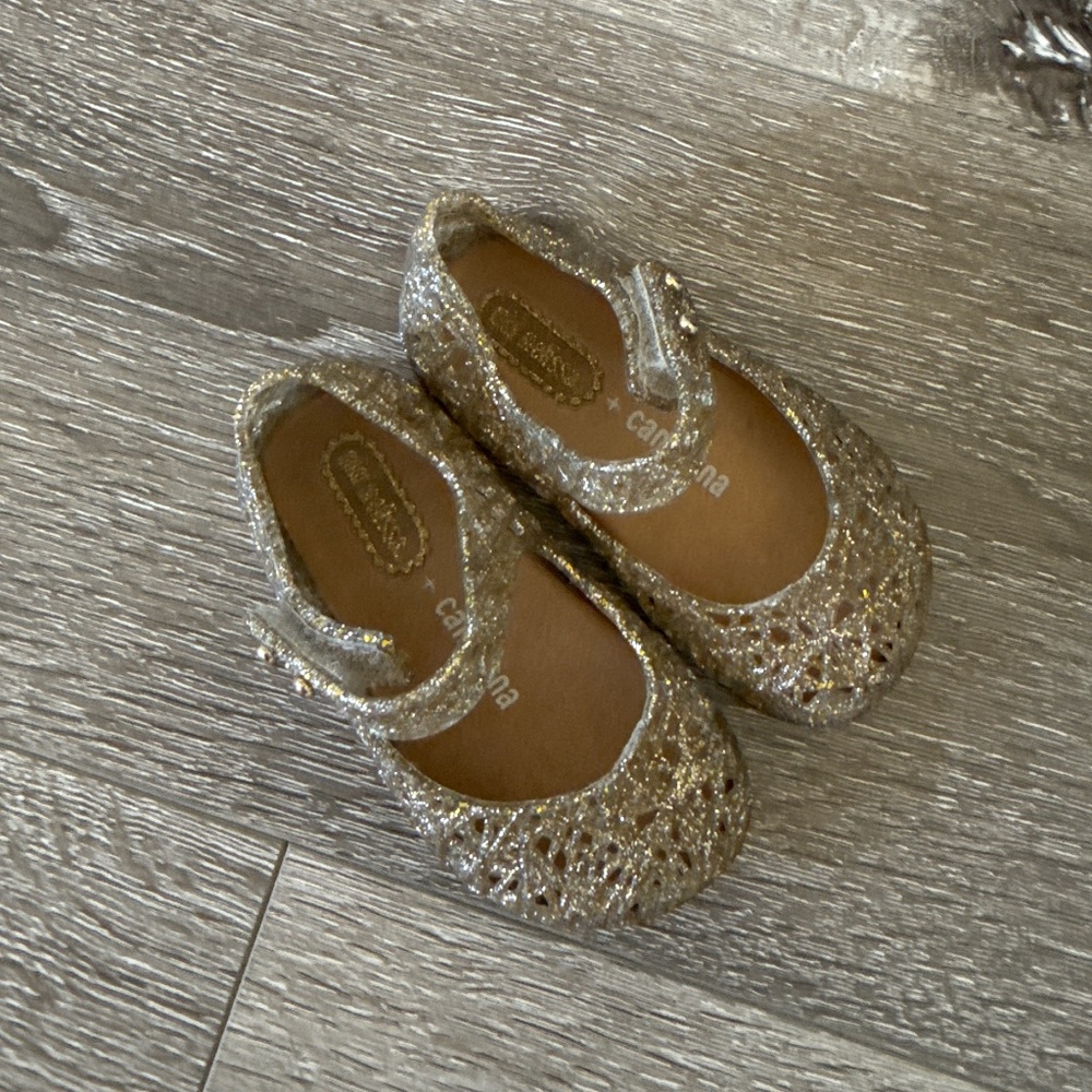 Mini Melissa + Campana Zig Zag Mix Golden Glitter baby girl shoes size 5